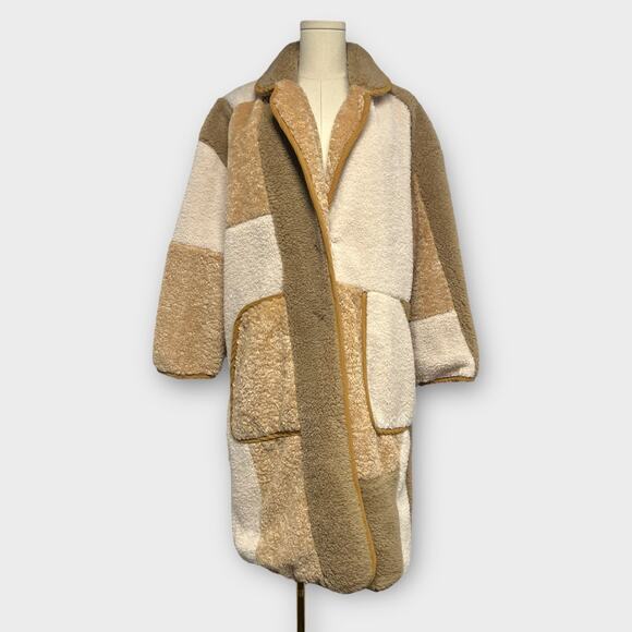 Anthropologie Pilcro Colorblock Oversized Sherpa Coat Size XS - Picture 2 of 7